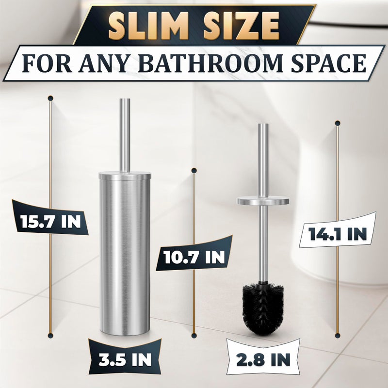 NOVSIX Stylish Stainless Steel Toilet Brush and Holder Set - Silver Toilet Bowl Brush and Holder with Splash Cover  Sturdy Bristles  Corrosion & Scratch Resistant - Elegant Design  Effective Deep Cleaning - Image 2